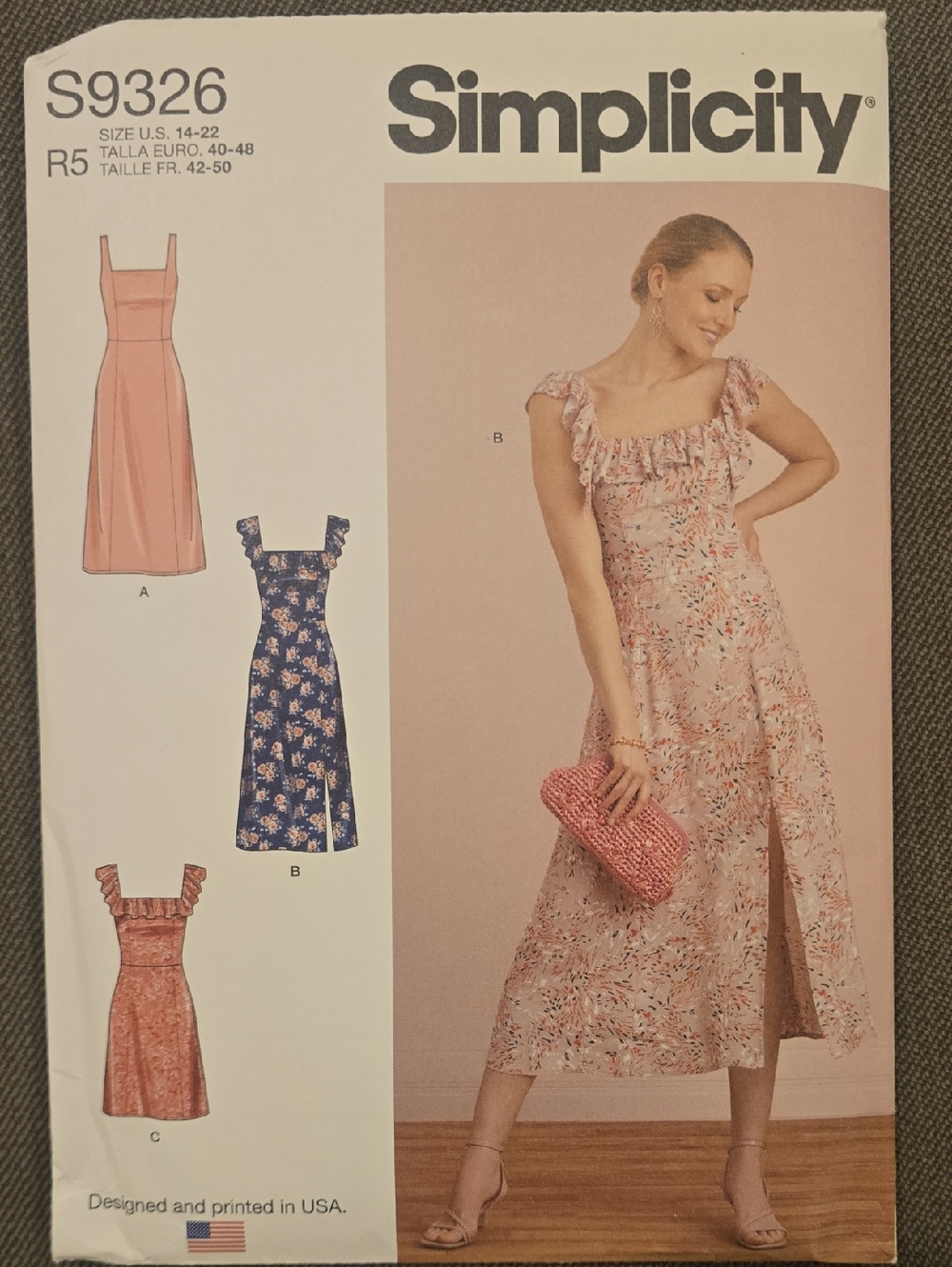 Simplicity Pink Floral Ruffle Midi Dress Pattern - Picture 1 of 2